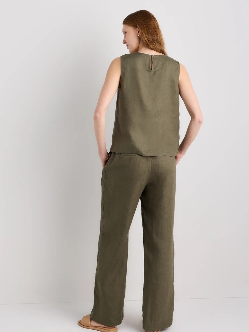 Quince 100% European Flax Linen Sleeveless Tank Top Olive Sage Green Sz. Small - Picture 3 of 9